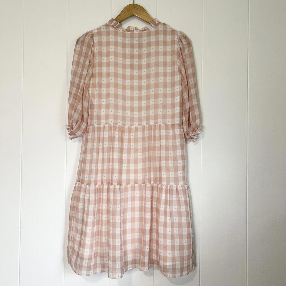 Nanette Lepore Pink Checkered Sheer Tiered Baby Doll Dress Women's Size 4 - Picture 4 of 6